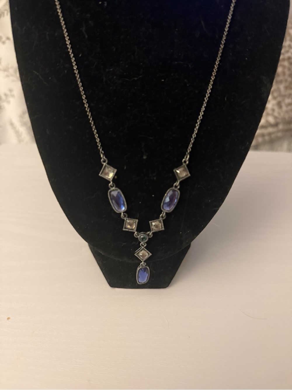 Avon Silver-Tone Necklace with Blue-Purple Cabochons